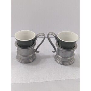 Wilton Armetale Pewter Coffee Cups Set 2 Vintage Ceramic